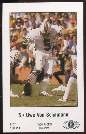 Uwe von Schamann 1980 Dolphins Police football card