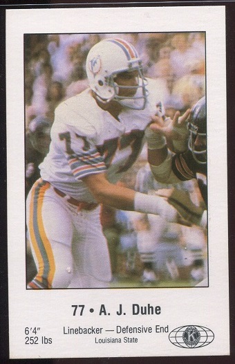A.J. Duhe 1980 Dolphins Police football card
