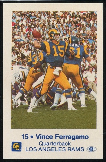 Vince Ferragamo 1980 Rams Police football card Vince Ferragamo 1980 Rams Police football card