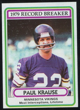 1979 Record Breaker: Paul Krause 1980 Topps football card