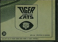 back of 1964 Topps CFL Hamilton Tiger-Cats football card