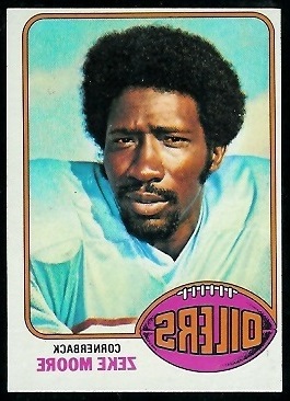 Zeke Moore 1976 Topps football card, flipped