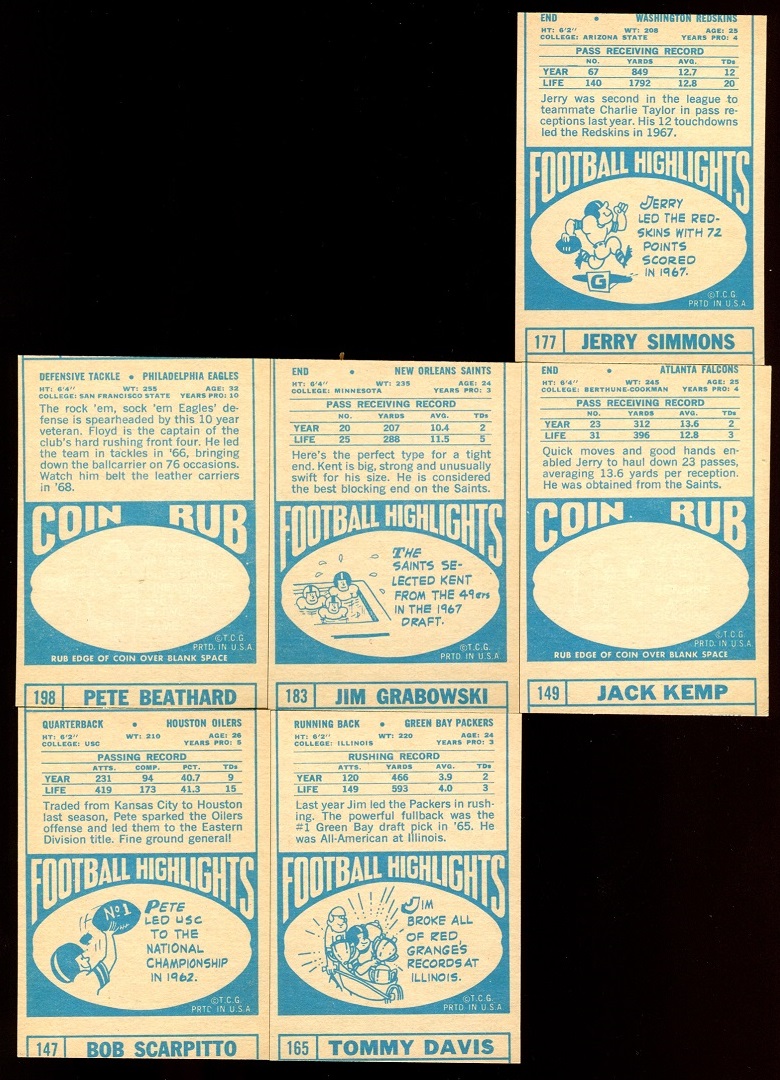 Miscut 1968 Topps football cards